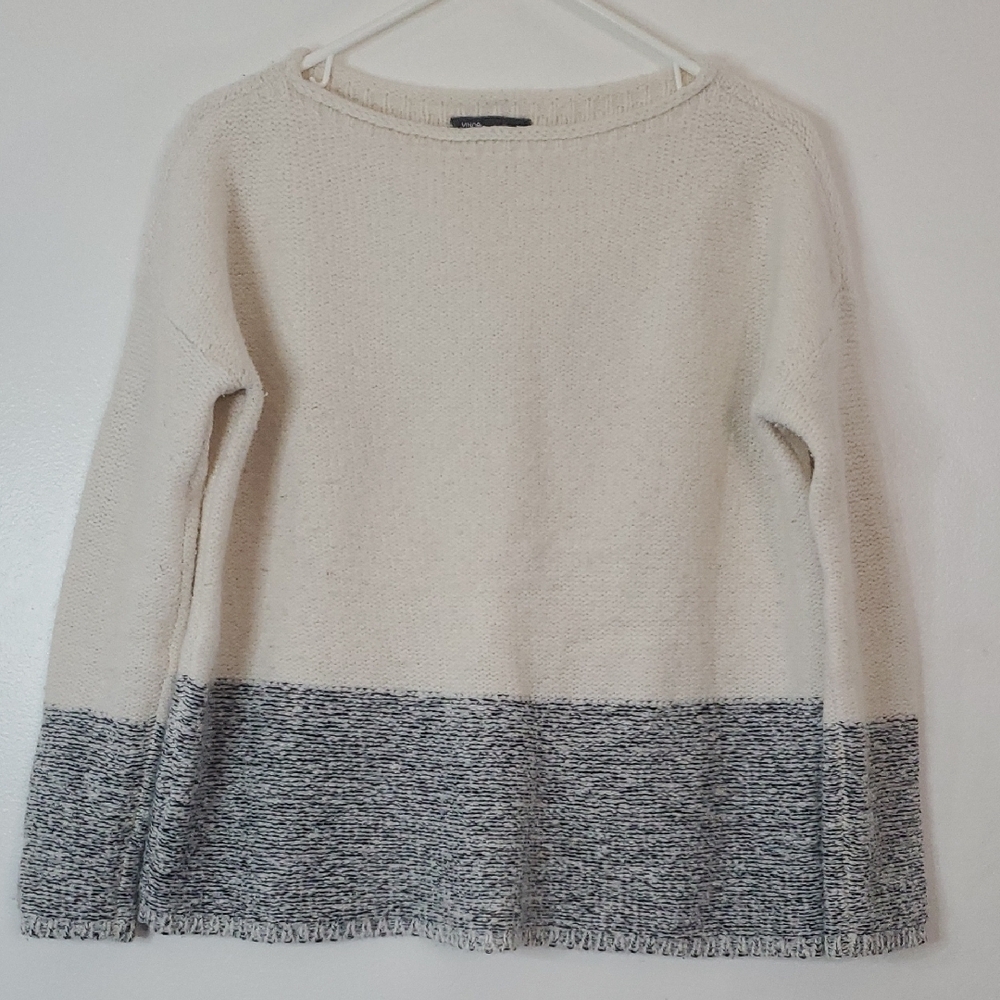Vince Wool Silk Cashmere Blend Color Block Sweater XS Cream Gray Marled Pullover